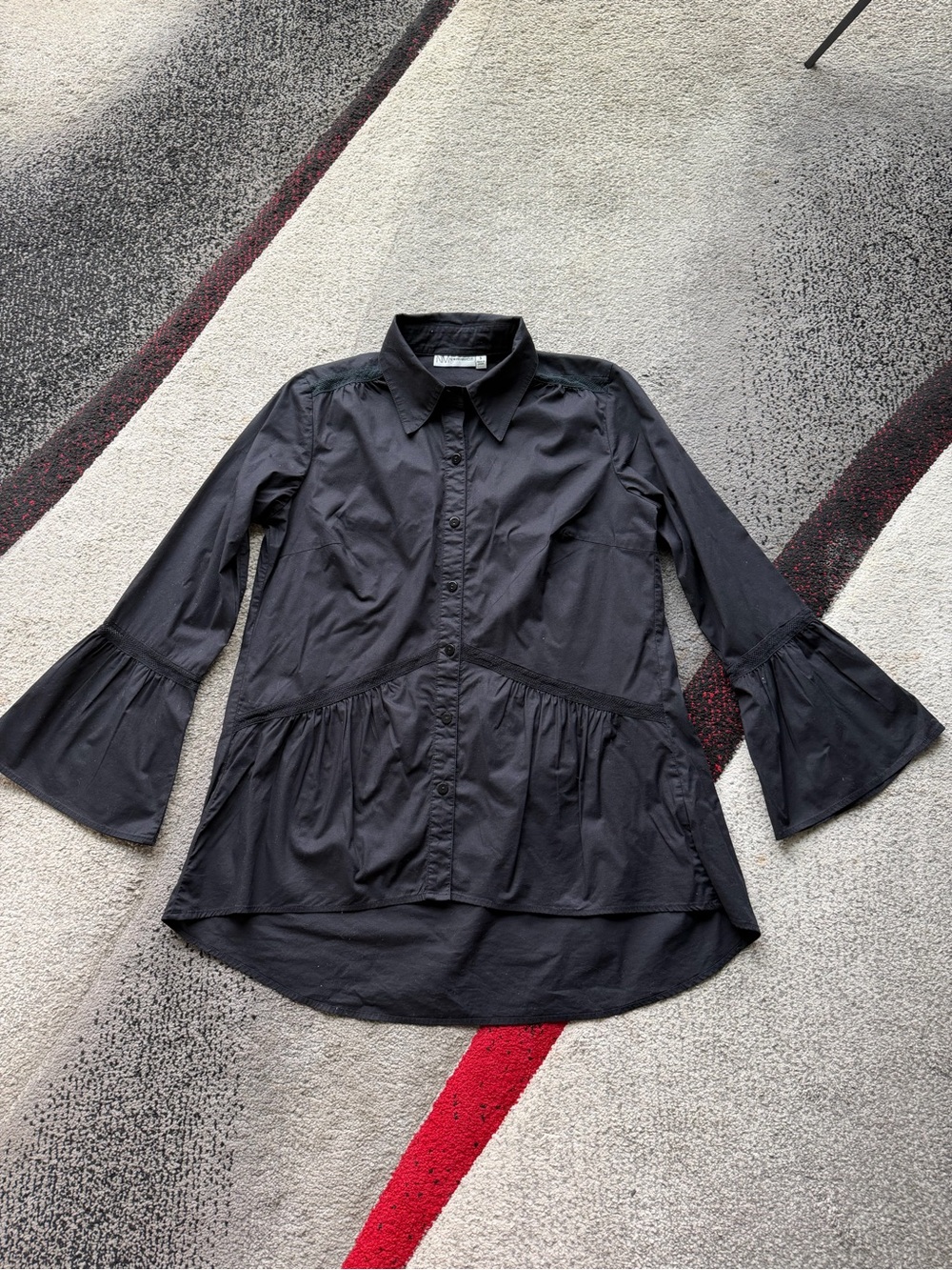 Neiman Marcus Black Bell Sleeve Peplum Tunic Shirt